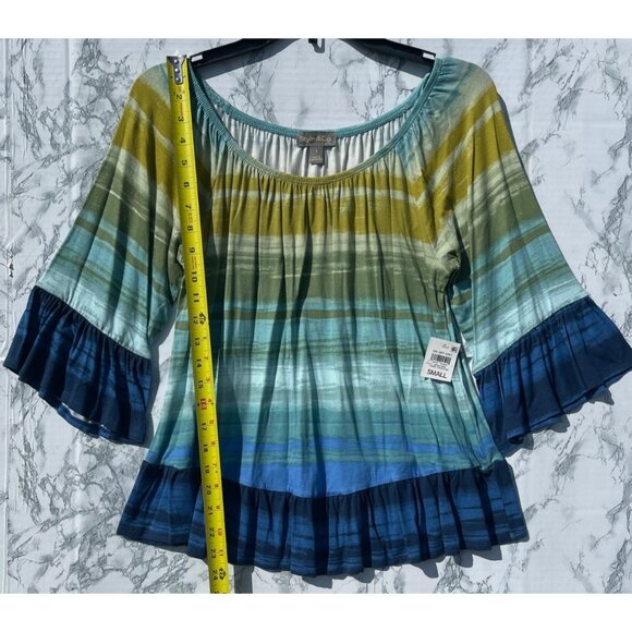 Style & Co. Womens On Off Knit Faded Turquoise Ruffle Hem and Sleeve Top S - Picture 3 of 7